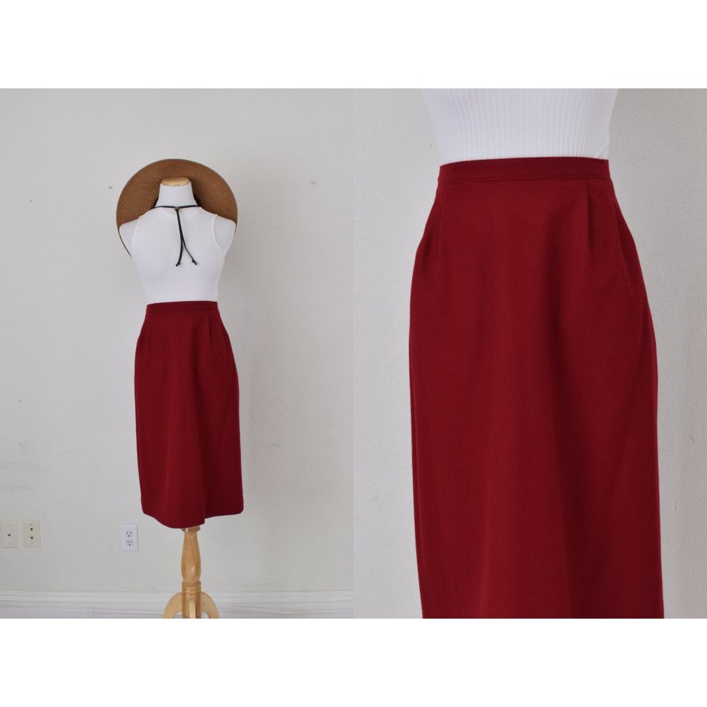 Vintage 80s Red A-Line Knee Skirt | 26 waist